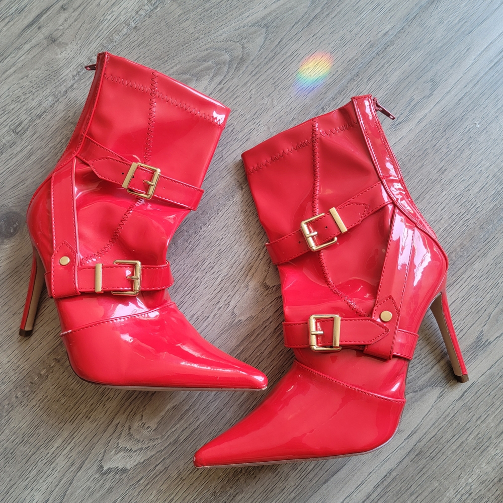 Chase + Chloe Red Patent Stiletto Boots